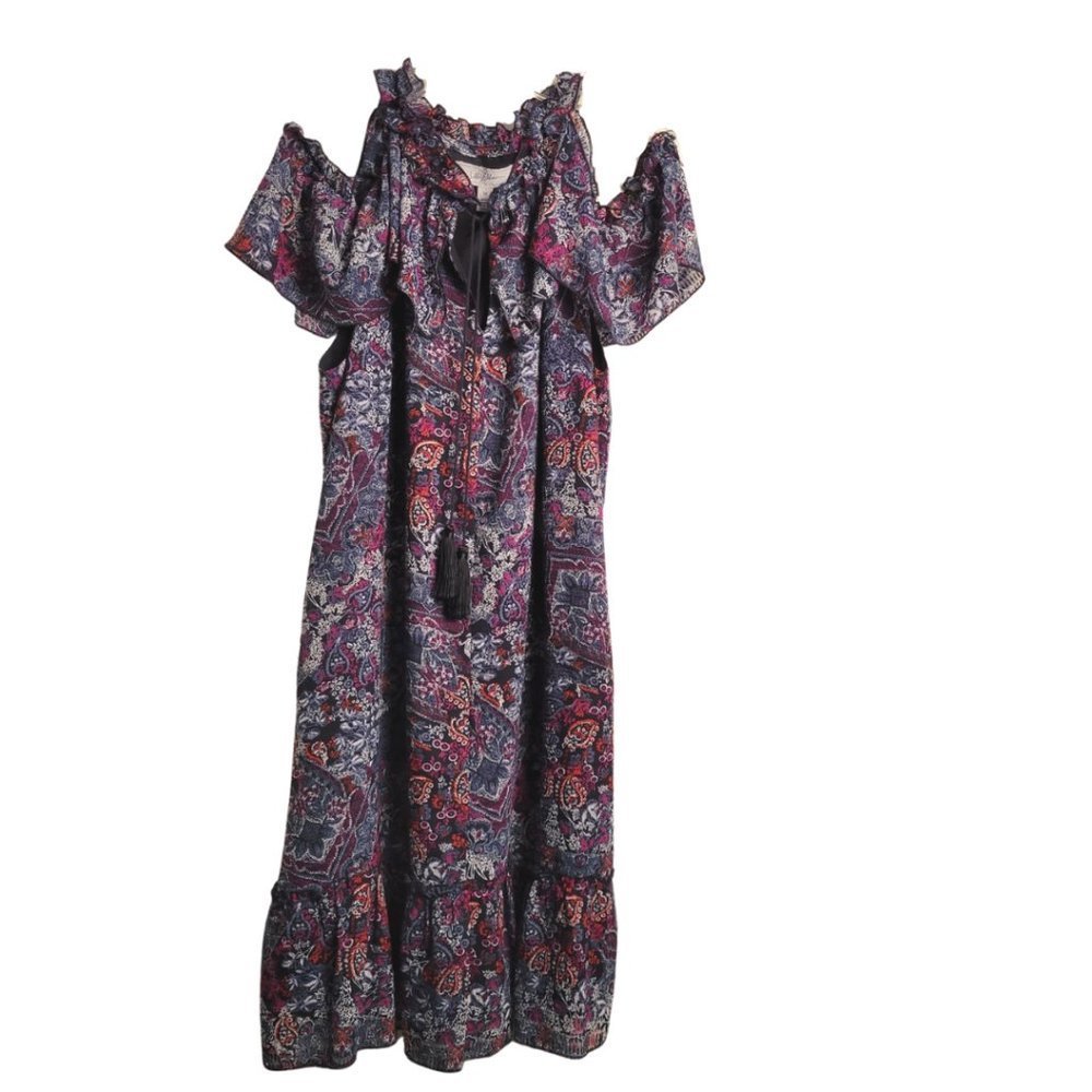 Libby Edelman - Blue Print Summery Dress with Peekaboo Shoulders - Size M